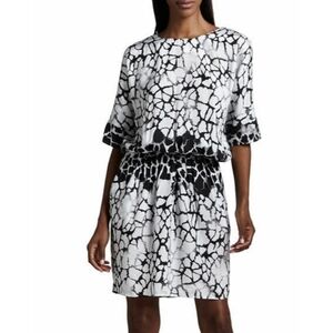 Indikka Women's Black & White Patterned Elastic Waist Dress‎ With Pockets